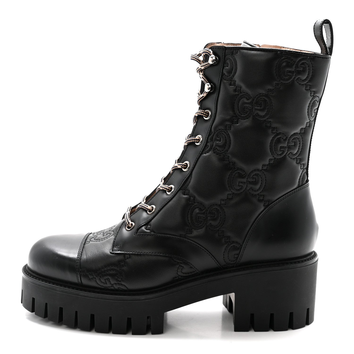 Gucci Cordovan Lux Nappa GG Matelasse Lace Up 60mm Combat Boots 40 Black 1 of 9