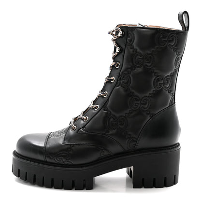 Gucci Cordovan Lux Nappa GG Matelasse Lace Up 60mm Combat Boots 40 Black 1 of 9
