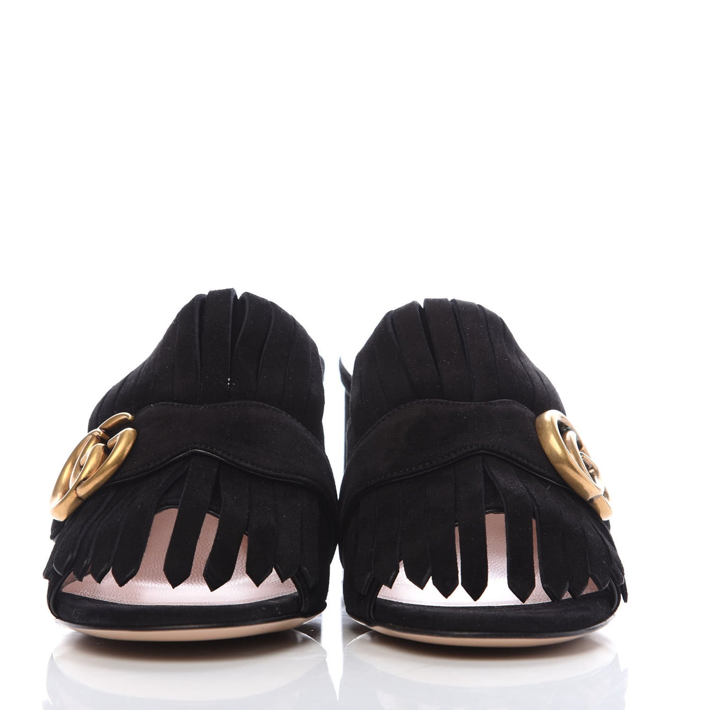 Kid Scamosciato GG Marmont Fringe 75mm Slide Sandals 36 Black