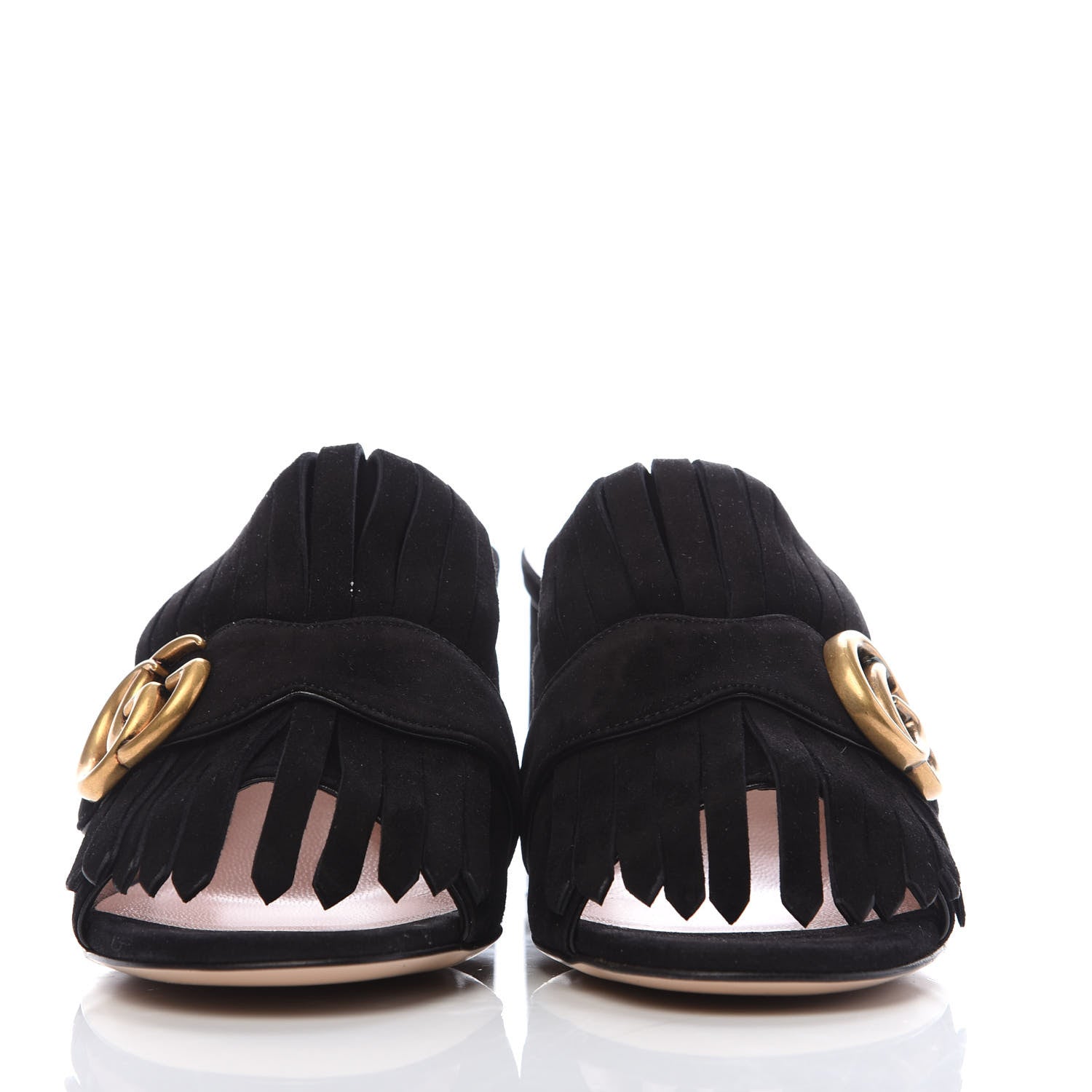 Gucci Kid Scamosciato GG Marmont Fringe 75mm Slide Sandals 36 Black 2 of 8