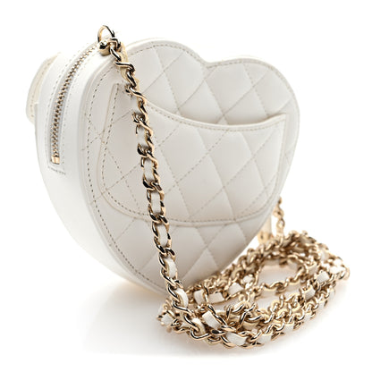 Chanel Lambskin Quilted CC In Love Heart Clutch With Chain White 2 of 9