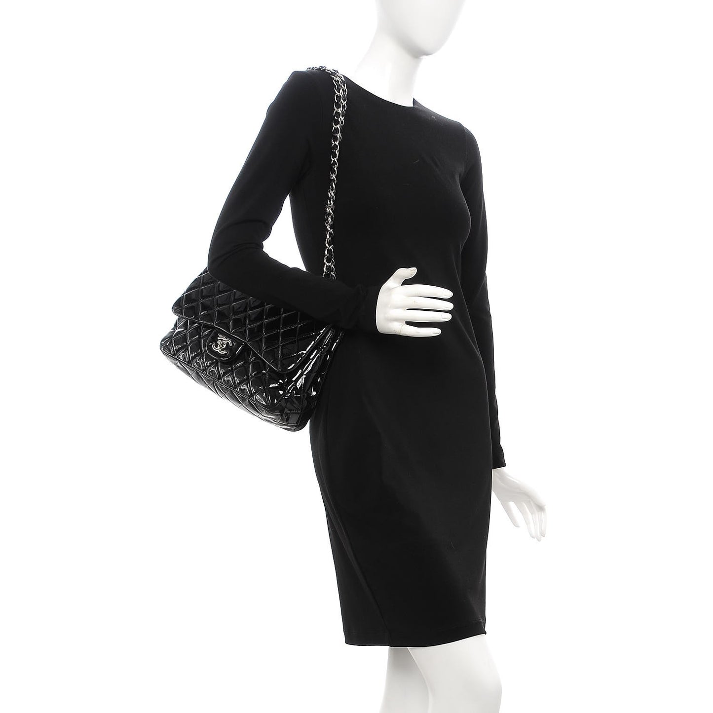 Patent Quilted Jumbo Double Flap Black
