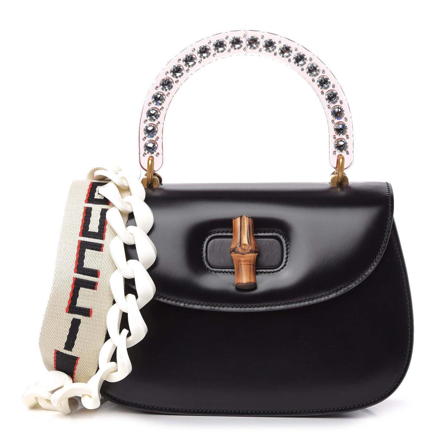 Calfskin Plexiglass Medium Classic 2 Top Handle Bag Black