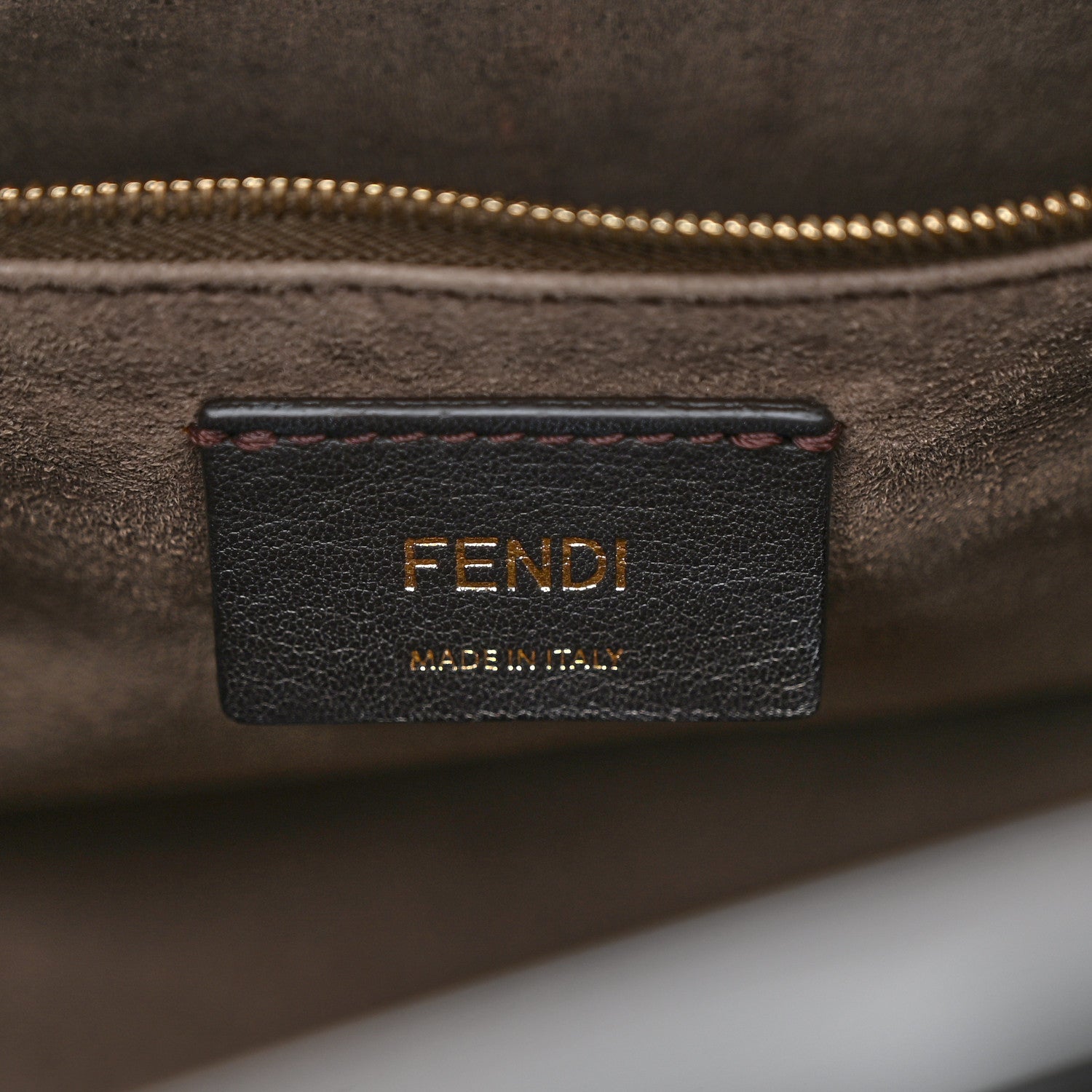 Fendi Glazed Fabric Vitello Century Plexiglass FF 1974 Stamp Patch Small Runaway Shopper Tote Mogano Panna Black 6 of 10