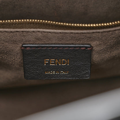 Fendi Glazed Fabric Vitello Century Plexiglass FF 1974 Stamp Patch Small Runaway Shopper Tote Mogano Panna Black 6 of 10