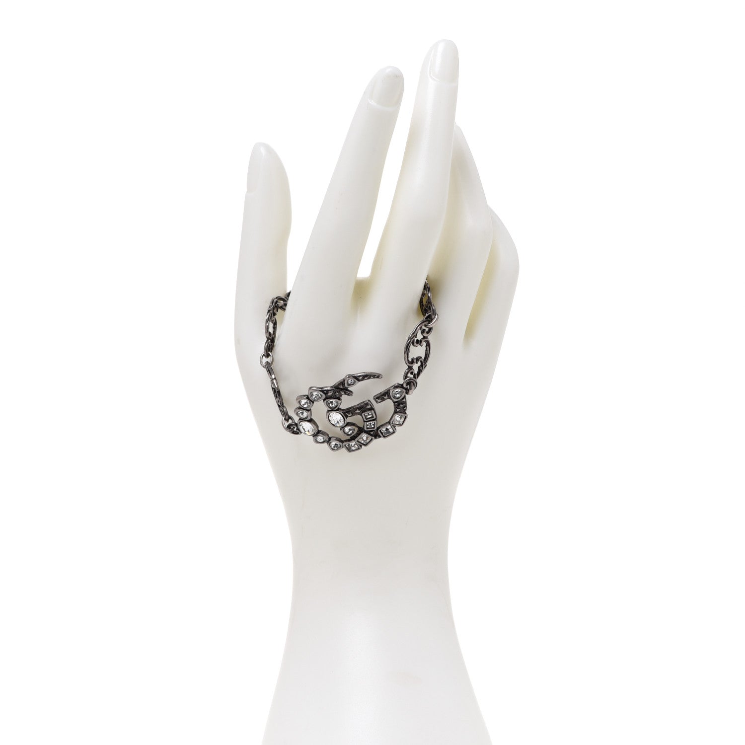 Gucci Oxidized Palladium Crystal Double G Bracelet Silver 2 of 6