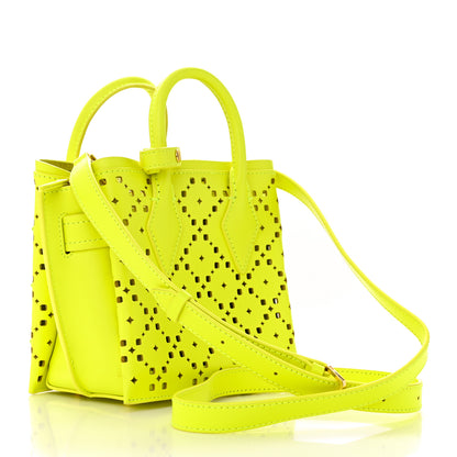 MCM Perforated Calfskin Studded Mini Milla Tote Neon Yellow 3 of 15
