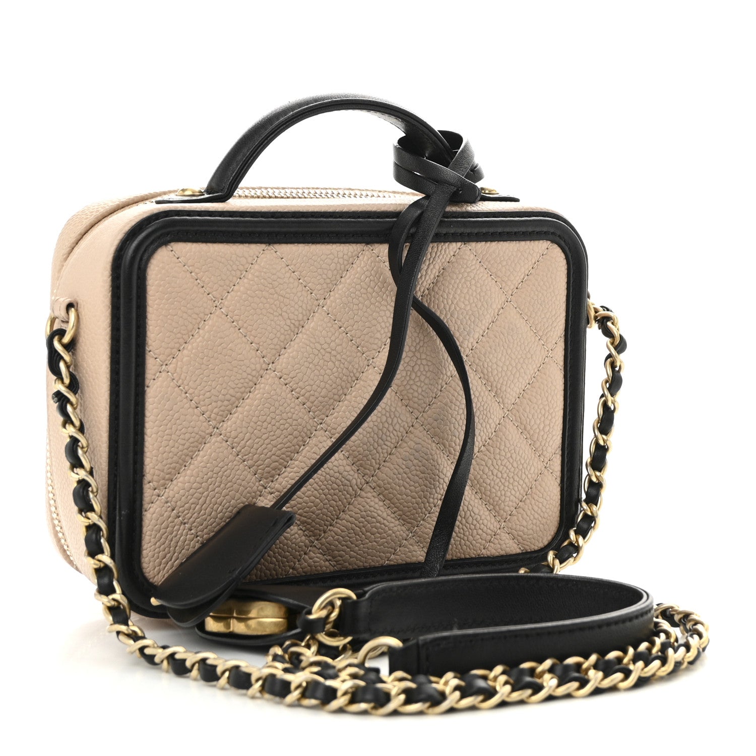 Chanel Caviar Quilted Small CC Filigree Vanity Case Beige Black 3 of 11