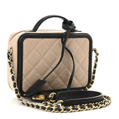 Chanel Caviar Quilted Small CC Filigree Vanity Case Beige Black 3 of 11