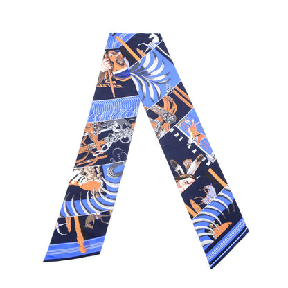 Hermes Silk Carre En Carres Maxi Twilly Marine Klein Brun 3 of 5