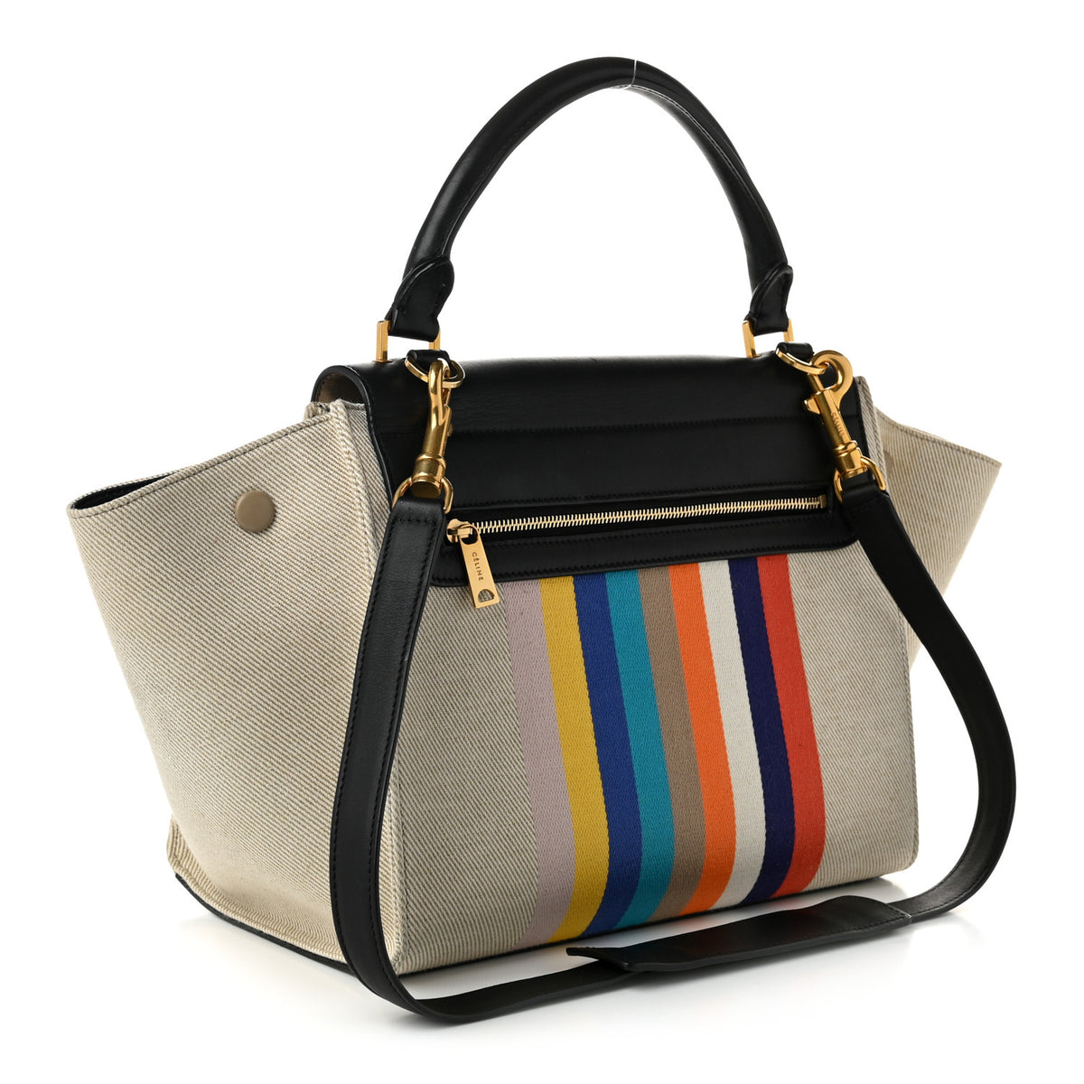Smooth Calfskin Striped Canvas Small Trapeze Multicolor