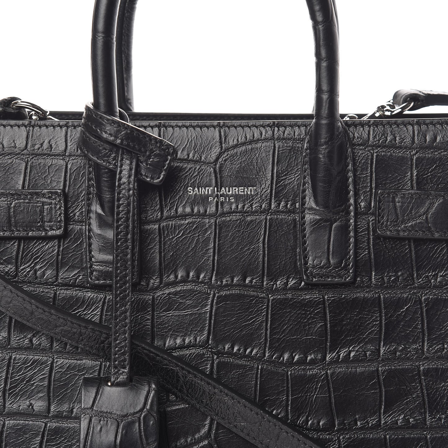Calfskin Crocodile Embossed Nano Sac De Jour Black