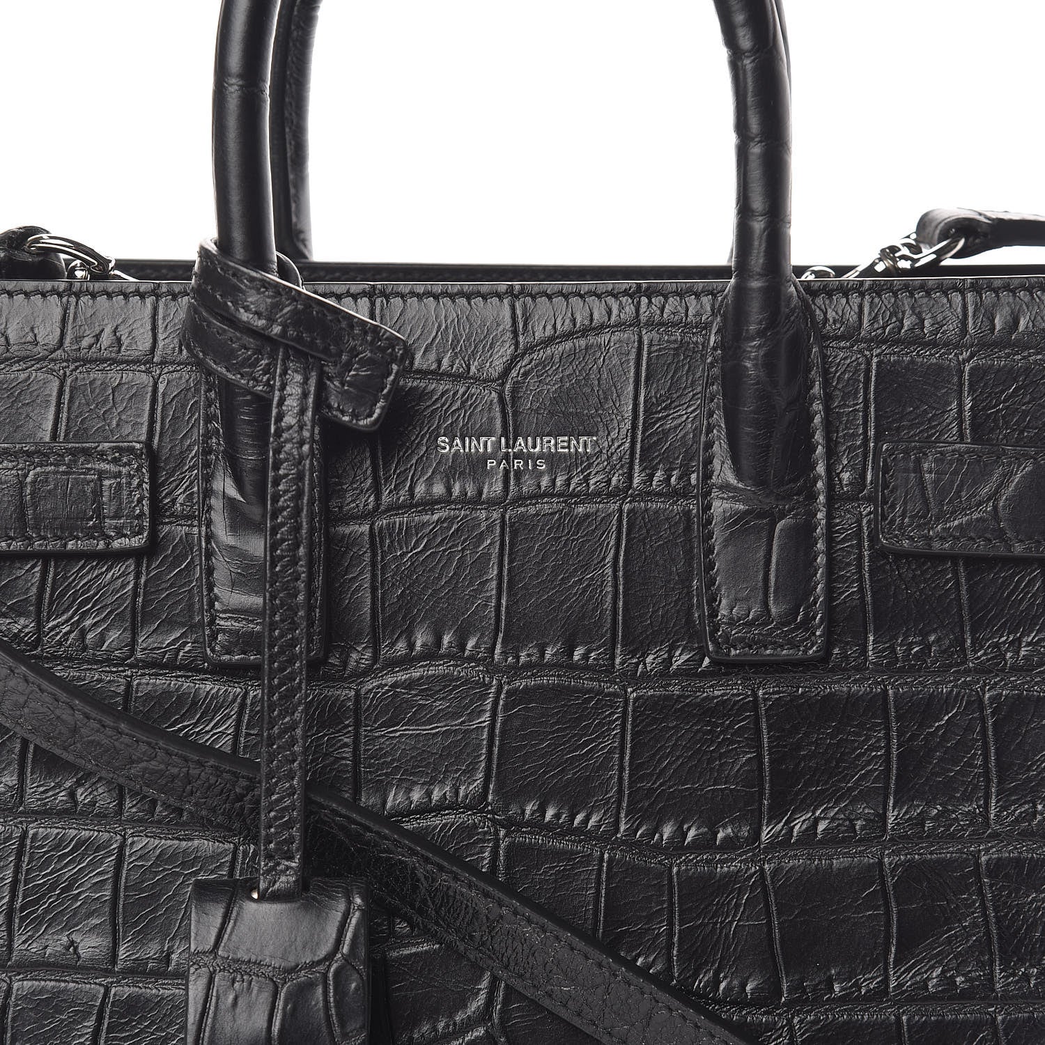 Saint Laurent Calfskin Crocodile Embossed Nano Sac De Jour Black 8 of 10