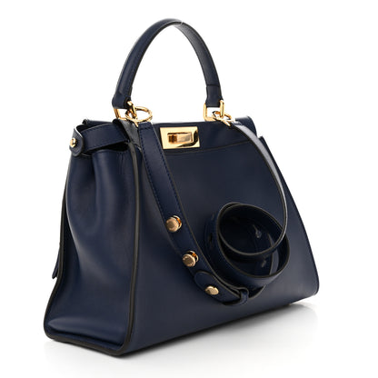 Fendi Vitello Seta Shiny Nappa Medium 3 Pocket Peekaboo Iconic Satchel Blueberry 3 of 10