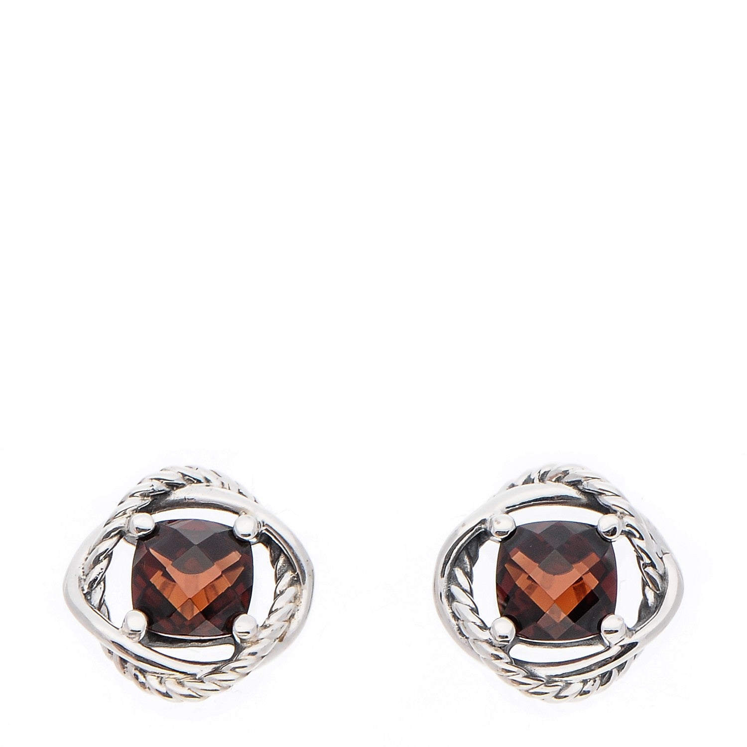 David Yurman Sterling Silver Garnet 7mm Infinity Earrings 1 of 4