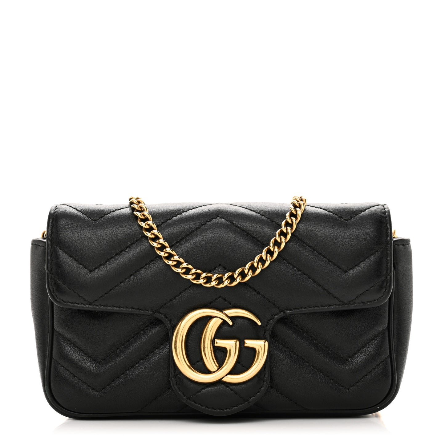 Calfskin Matelasse Super Mini GG Marmont Shoulder Bag Black