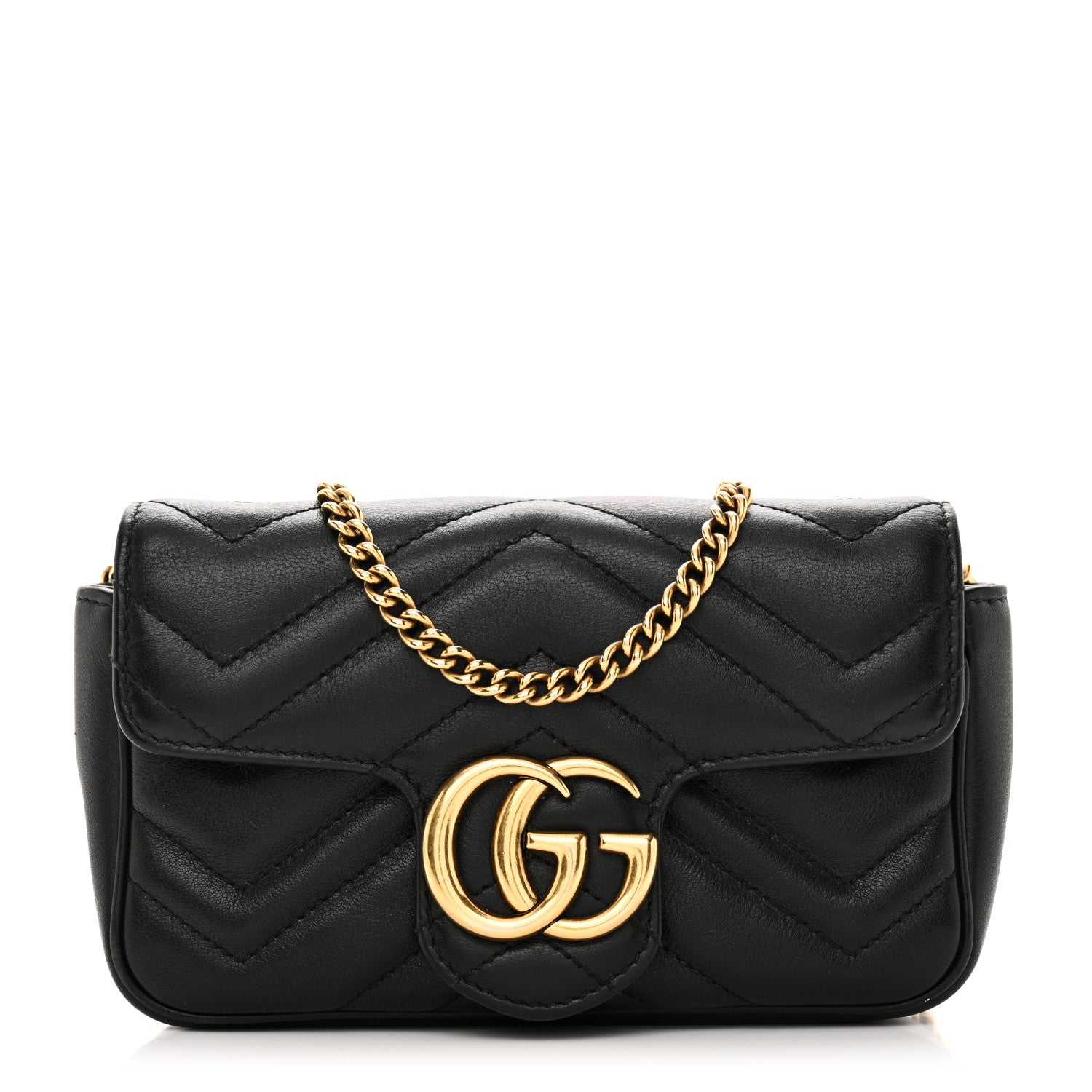 Gucci Calfskin Matelasse Super Mini GG Marmont Shoulder Bag Black 1 of 10