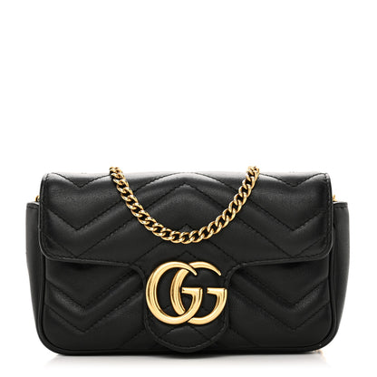 Gucci Calfskin Matelasse Super Mini GG Marmont Shoulder Bag Black 1 of 10