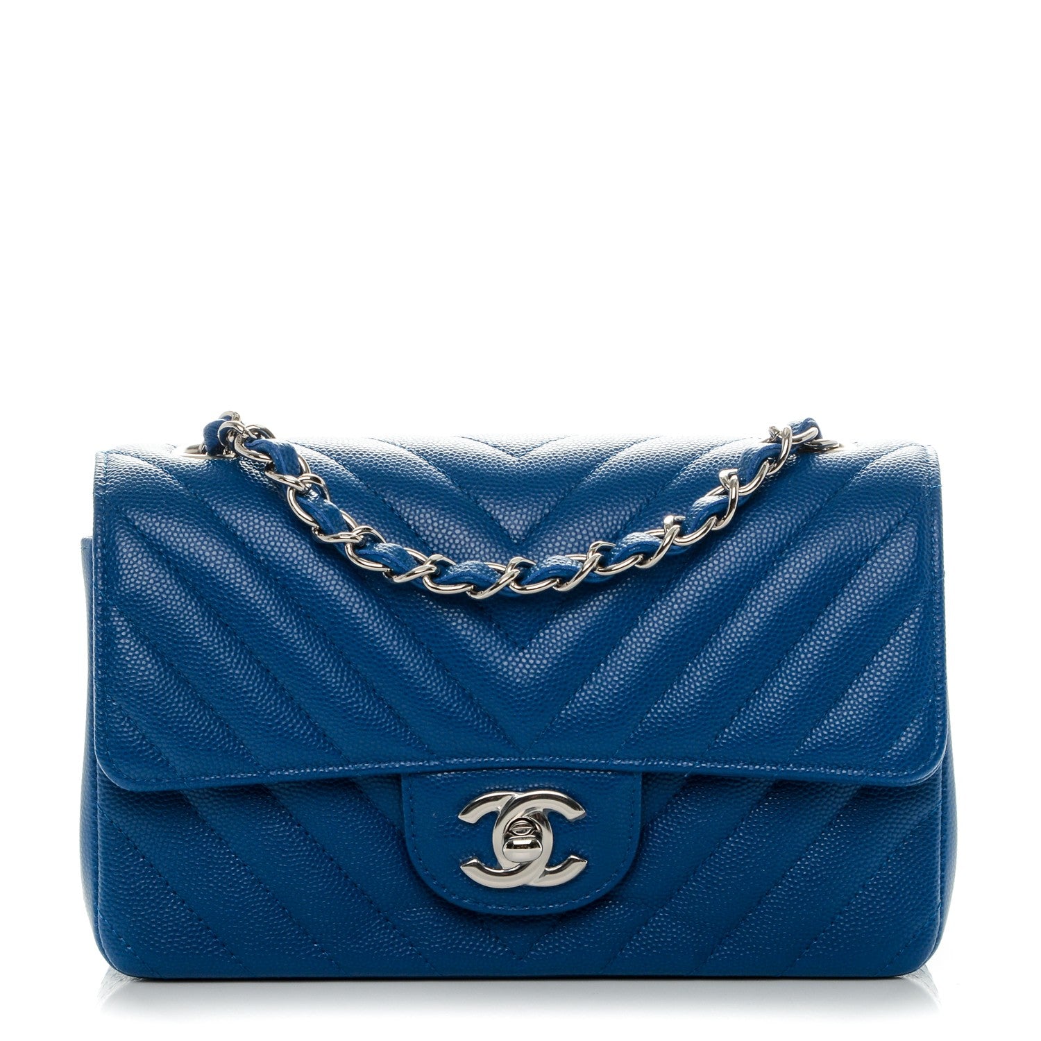 Chanel Caviar Chevron Quilted Mini Rectangular Flap Blue 1 of 8