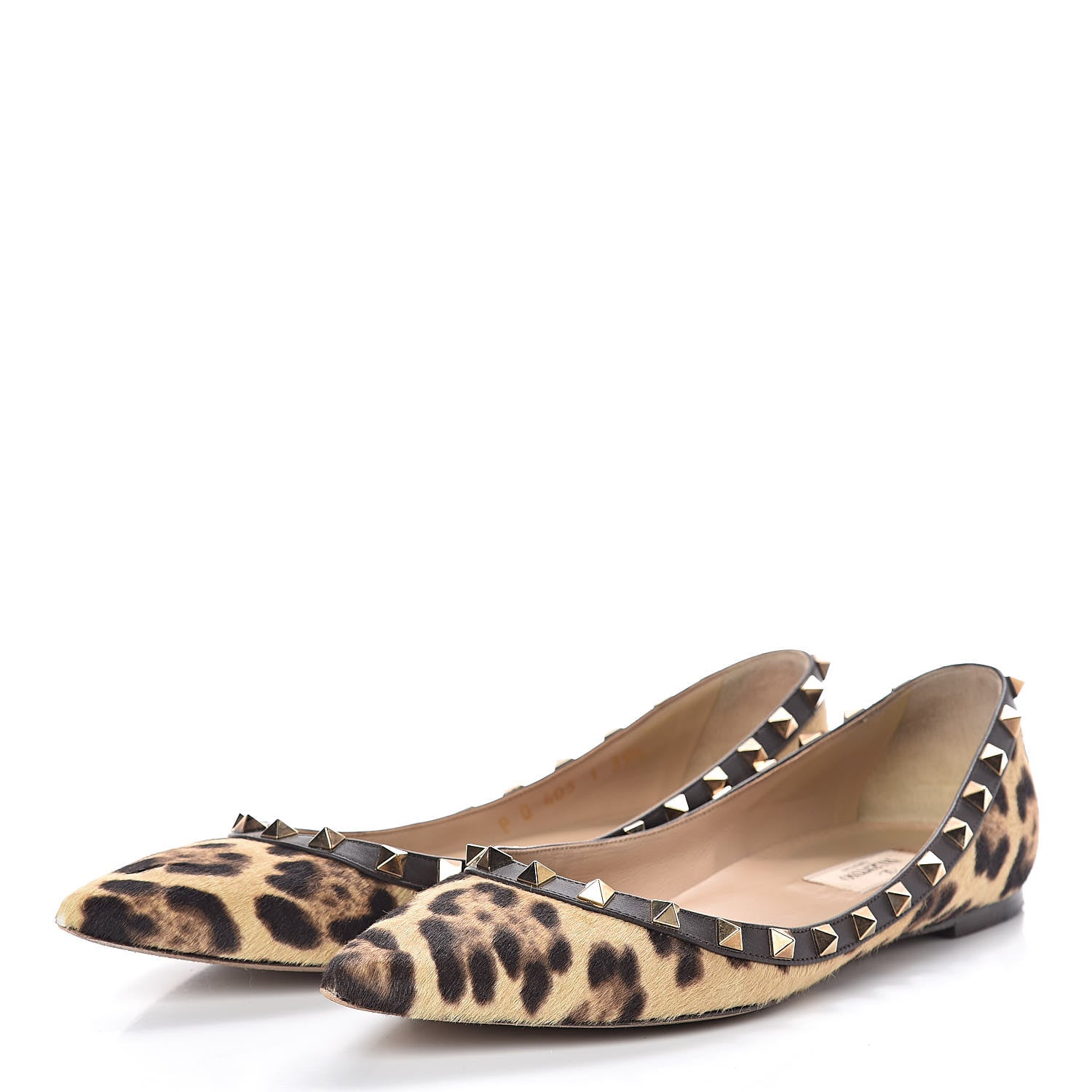 Valentino Garavani Calf Hair Leopard Print Rockstud Ballerina Flats 39.5 Brown 3 of 7