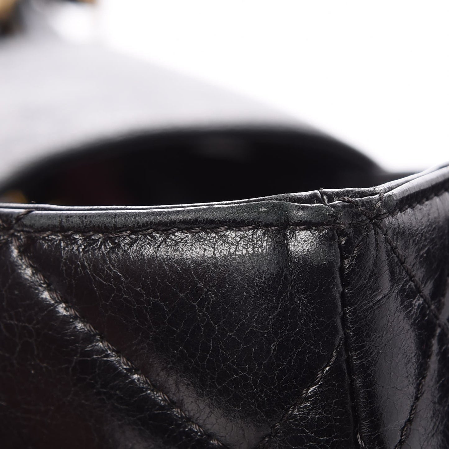 Glazed Calfskin Quilted Large Tote Black