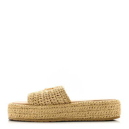 Prada Raffia Metal Triangle Logo Woven Flatform 35mm Slide Sandals 39 Naturale 1 of 10