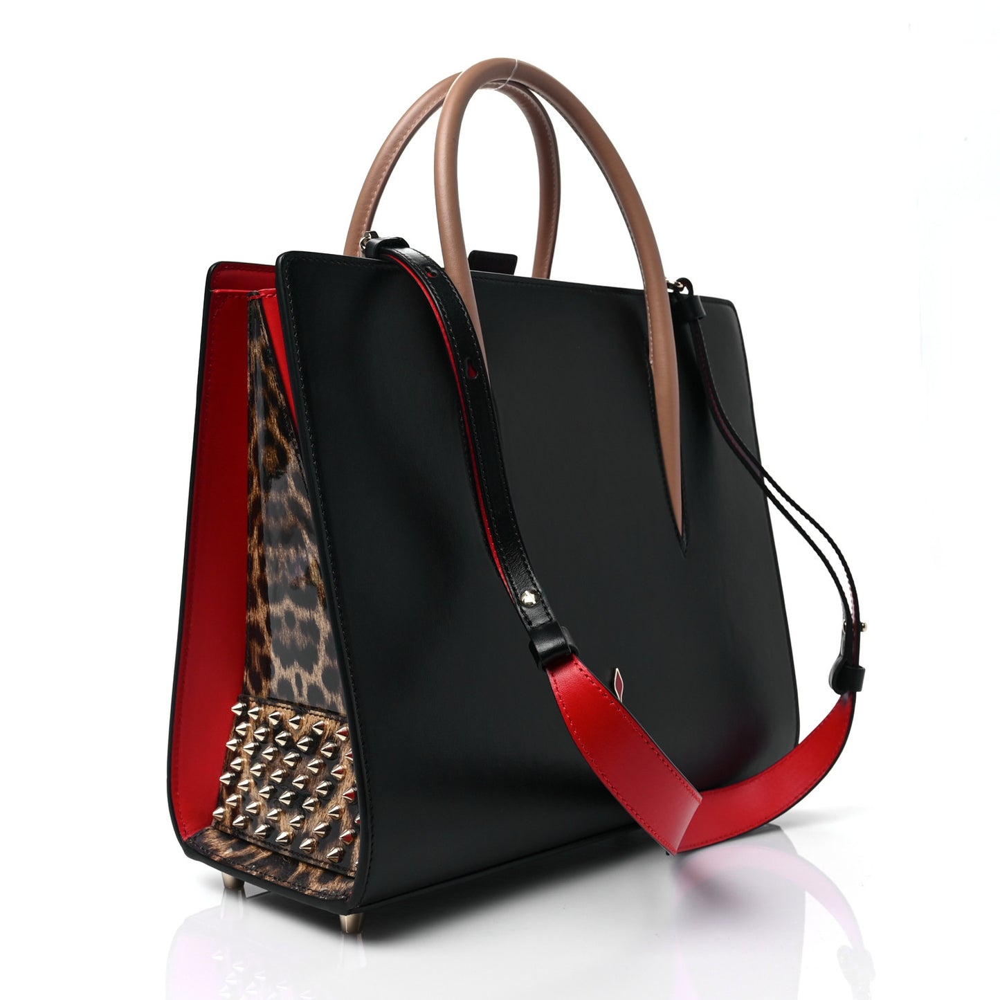 Calfskin Patent Leopard Spiked Medium Paloma Black