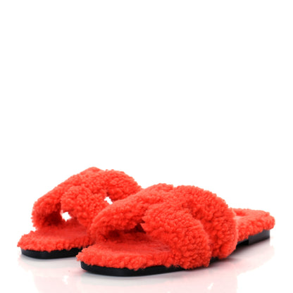 Hermes Woolskin Oran Sandals 37 Orange 2 of 8