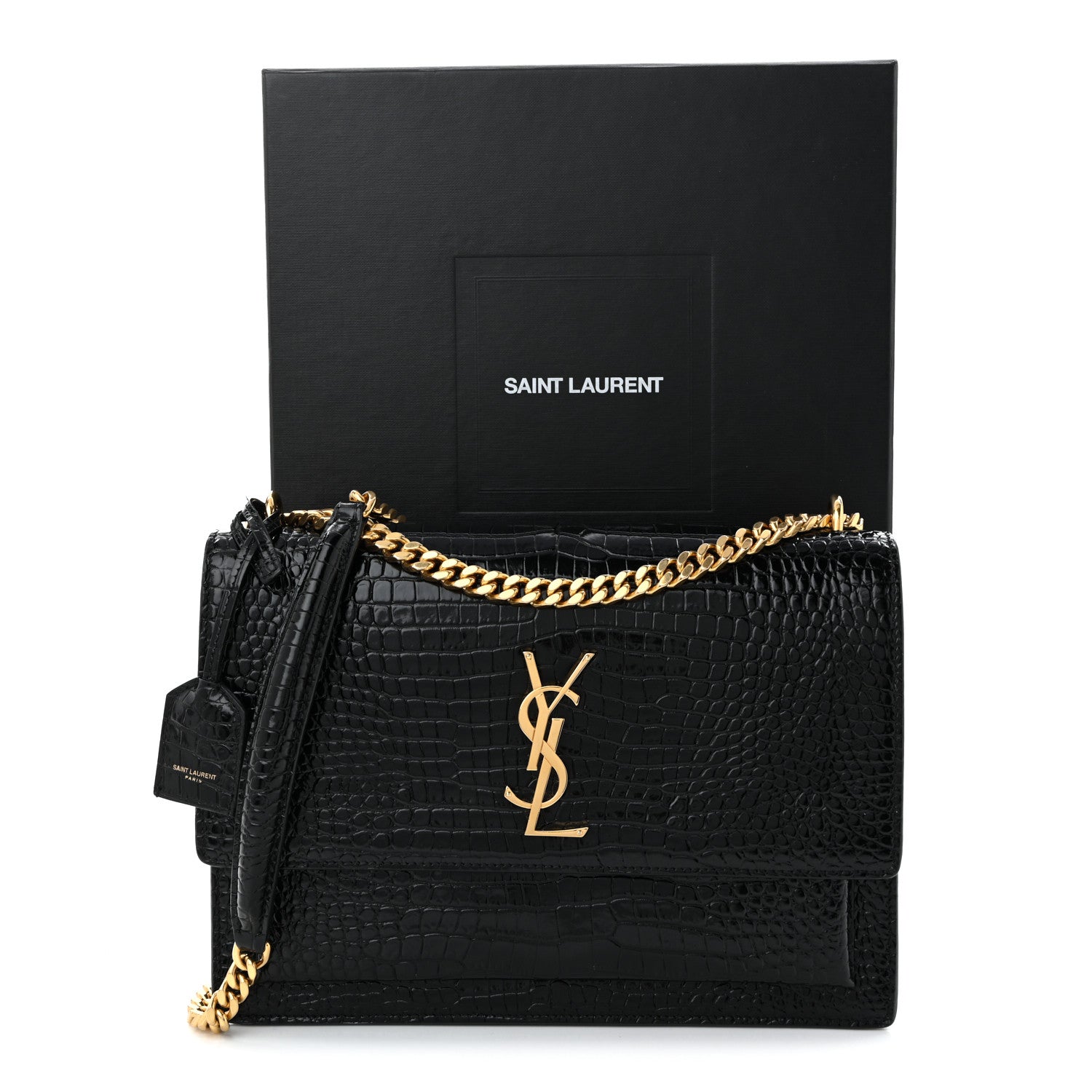 Saint Laurent Calfskin Crocodile Embossed Large Monogram Sunset Black 10 of 10