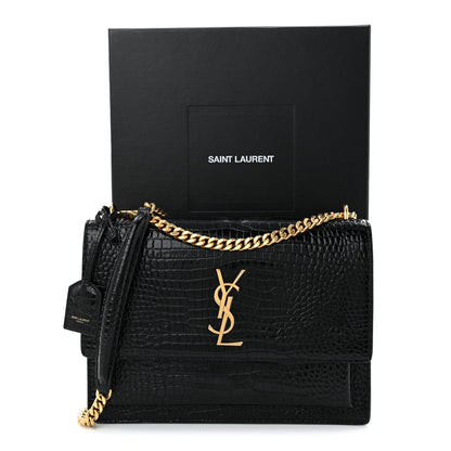Saint Laurent Calfskin Crocodile Embossed Large Monogram Sunset Black 10 of 10