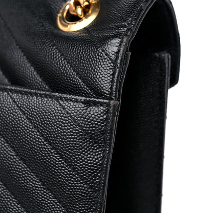 Saint Laurent Grain De Poudre Matelasse Chevron Large Monogram Satchel Black 16 of 20