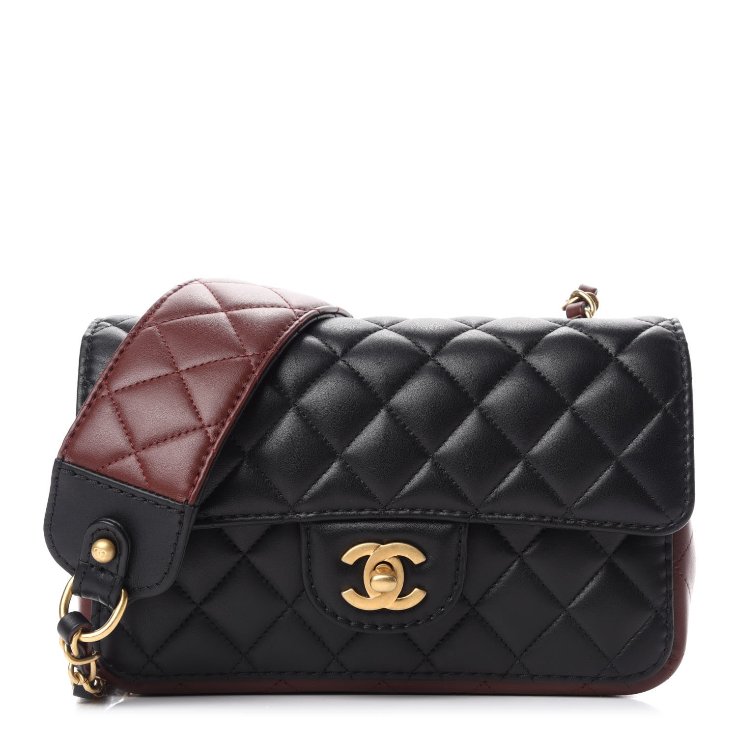 Chanel Calfskin Quilted Small Strap Into Flap Bag Black Brown 1 of 11