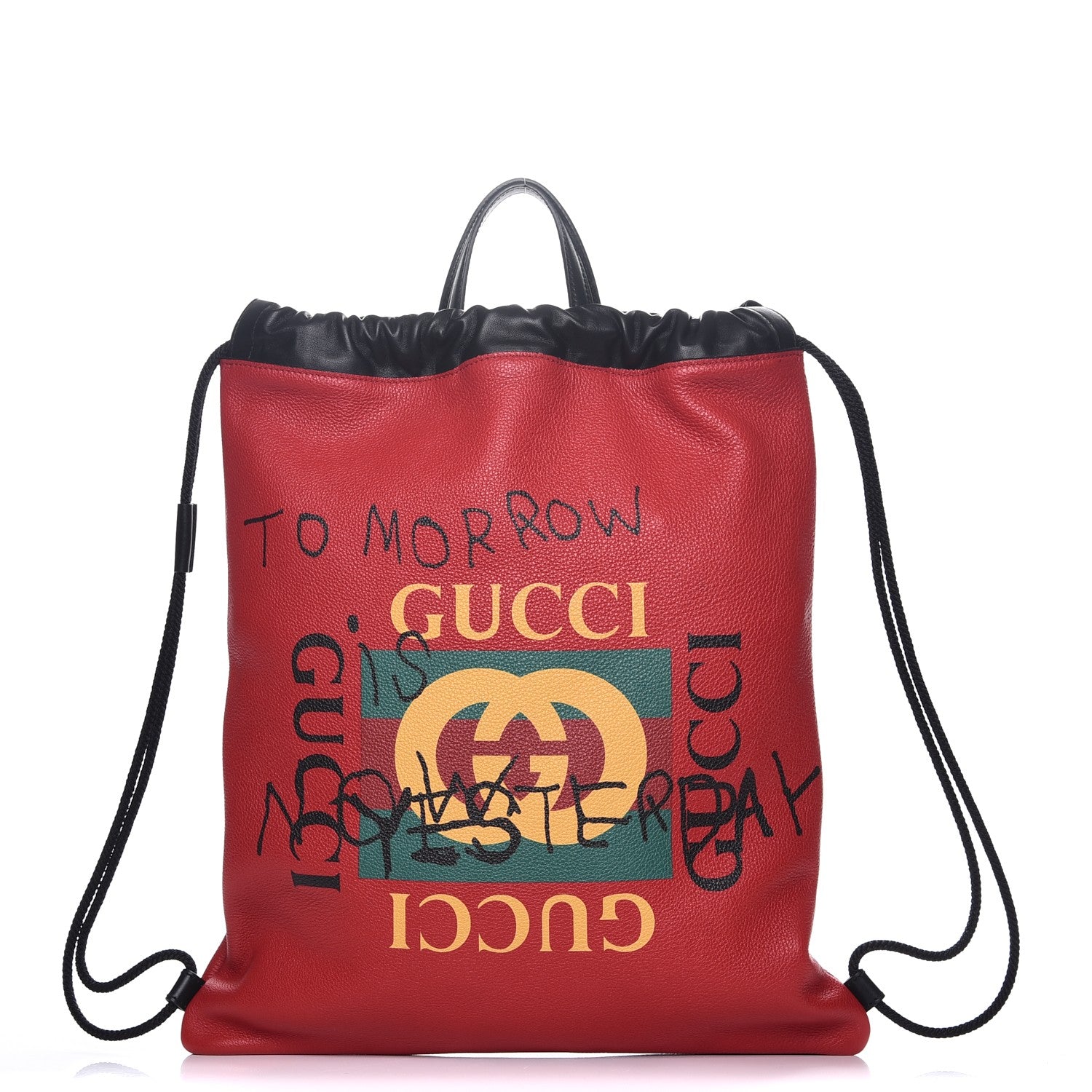 Gucci Calfskin Coco Capitan Logo Drawstring Backpack Hibiscus Red 1 of 6