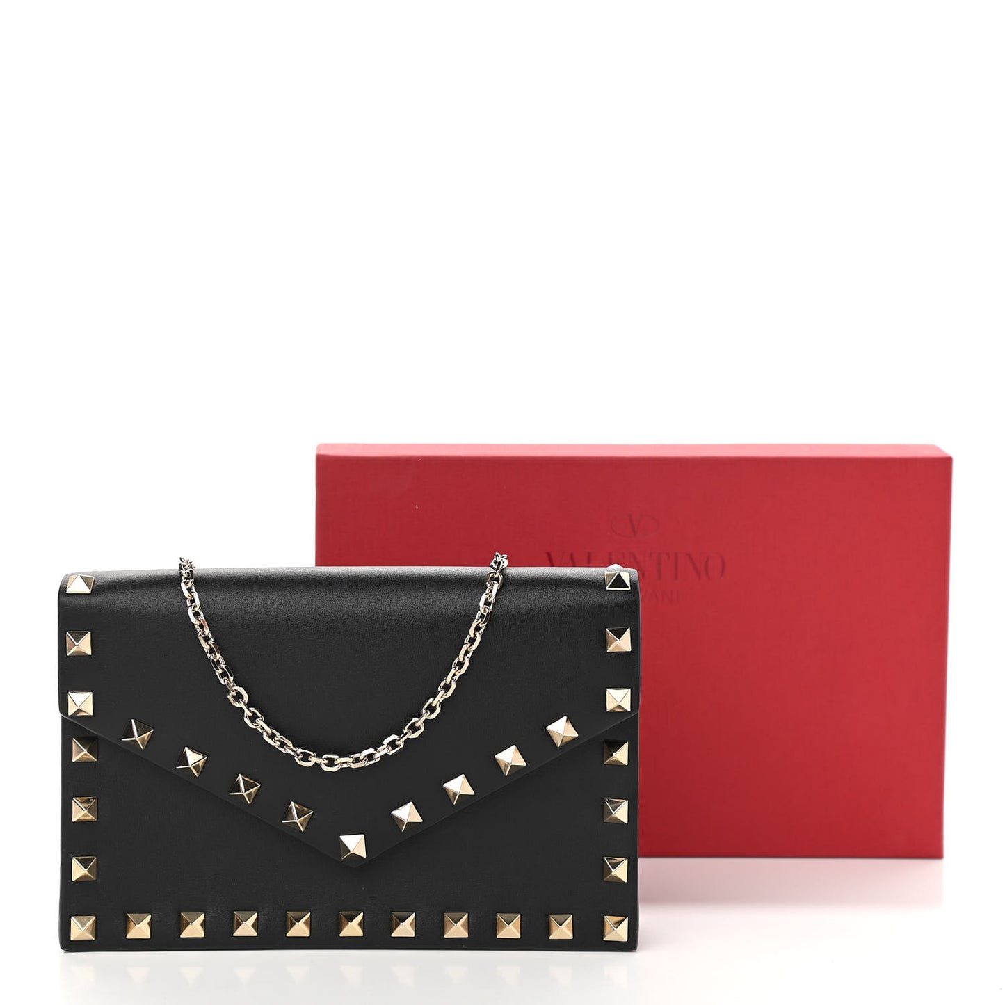 Vitello Rockstud Envelope Wallet on Chain Black