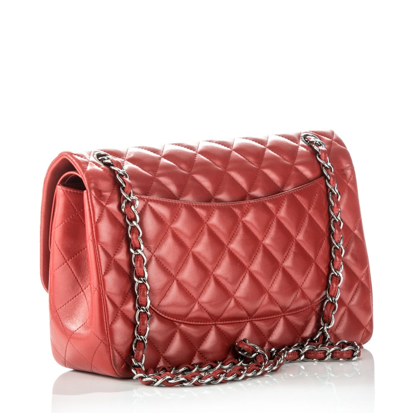 Lambskin Quilted Jumbo Double Flap Red