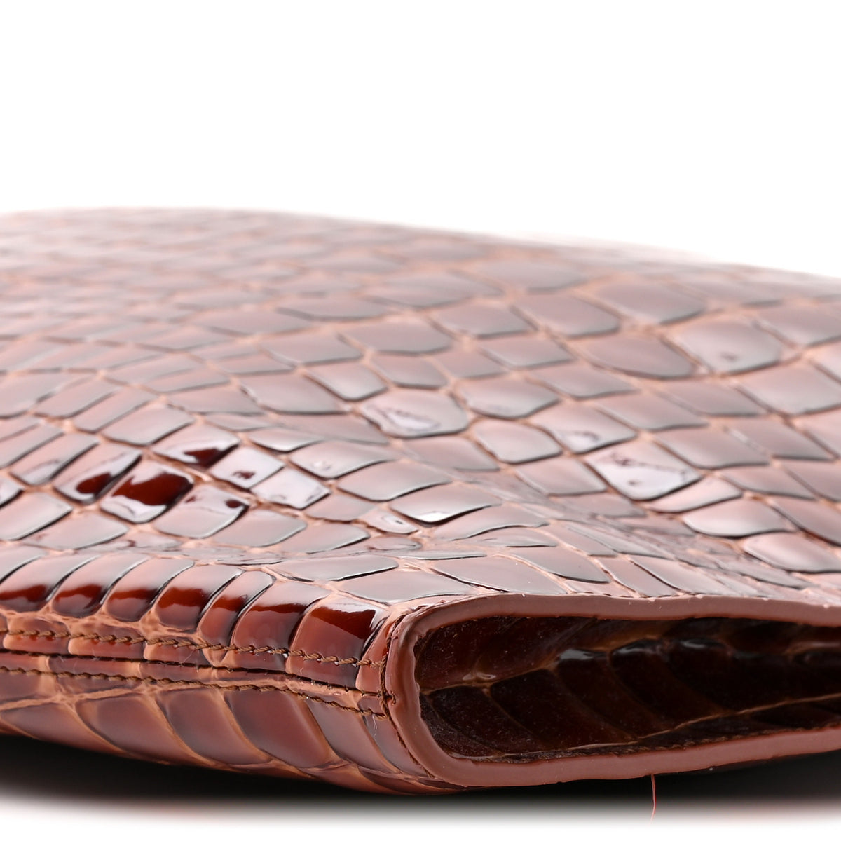 Patent Calfskin Crocodile Embossed Le 54 Tote Acajou