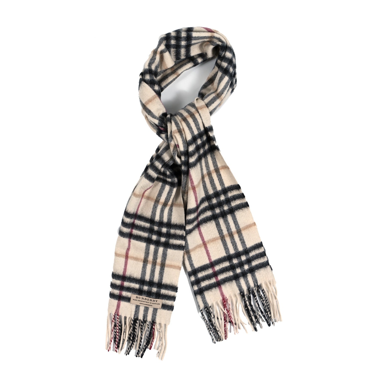 Burberry Cashmere Vintage Check Fringe Scarf Stone 1 of 4