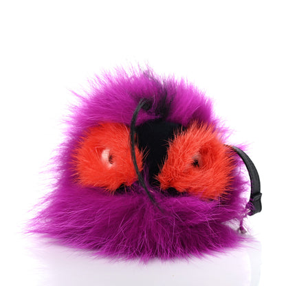 Fendi Fox Mink Goat Fur Oret Monster Bag Bug Charm Orchid Black 3 of 5