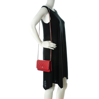 Chanel Caviar Quilted Wallet on Chain WOC Red 2 of 8