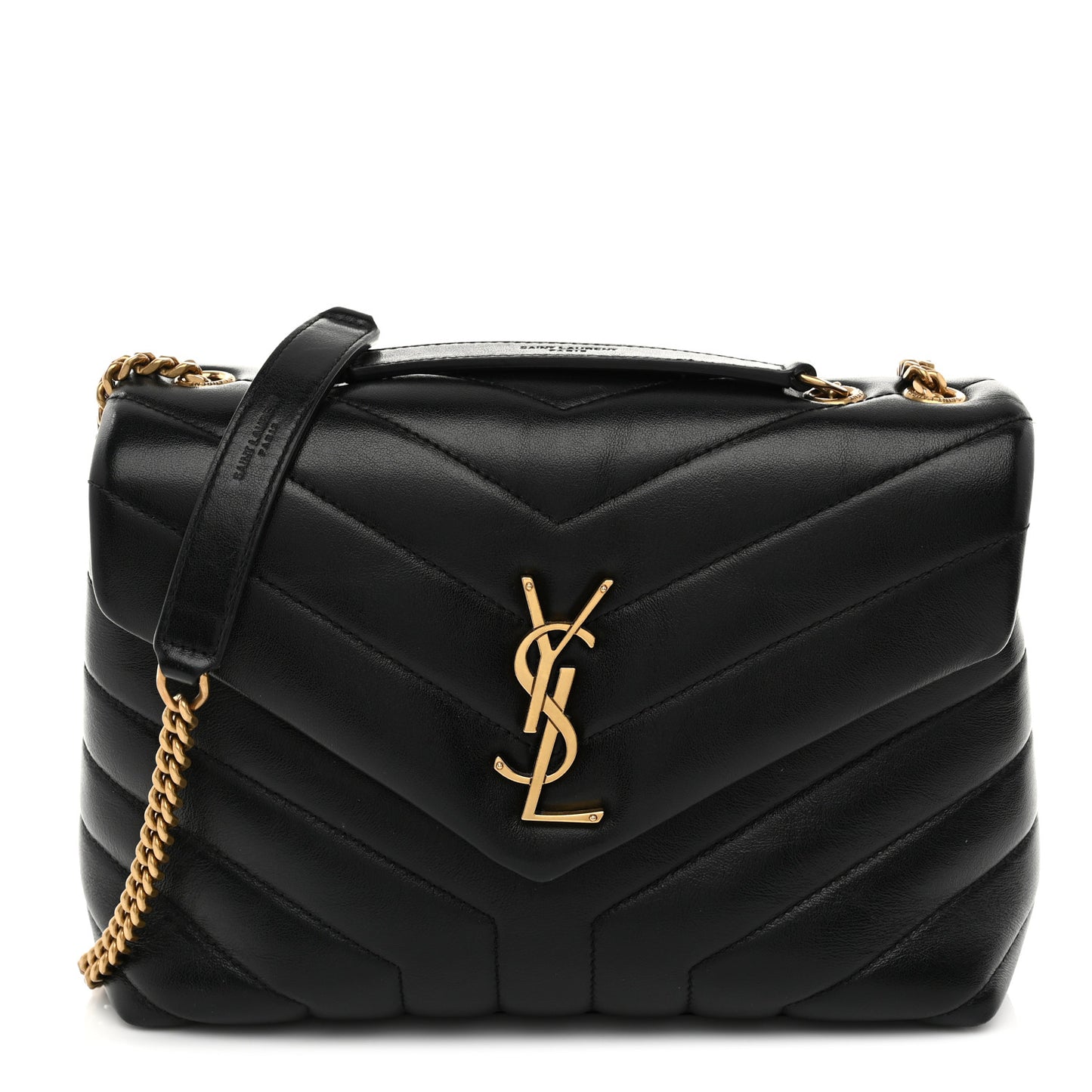 Calfskin Y Quilted Monogram Small Loulou Chain Satchel Black