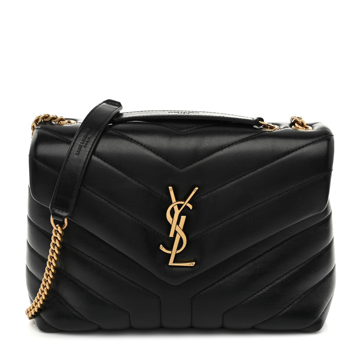 Saint Laurent Calfskin Y Quilted Monogram Small Loulou Chain Satchel Black 1 of 12