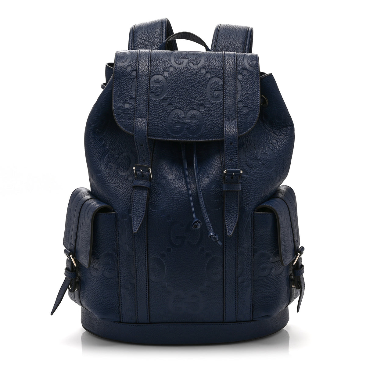 Piuma Calfskin Jumbo GG Embossed Double Buckle Backpack Navy