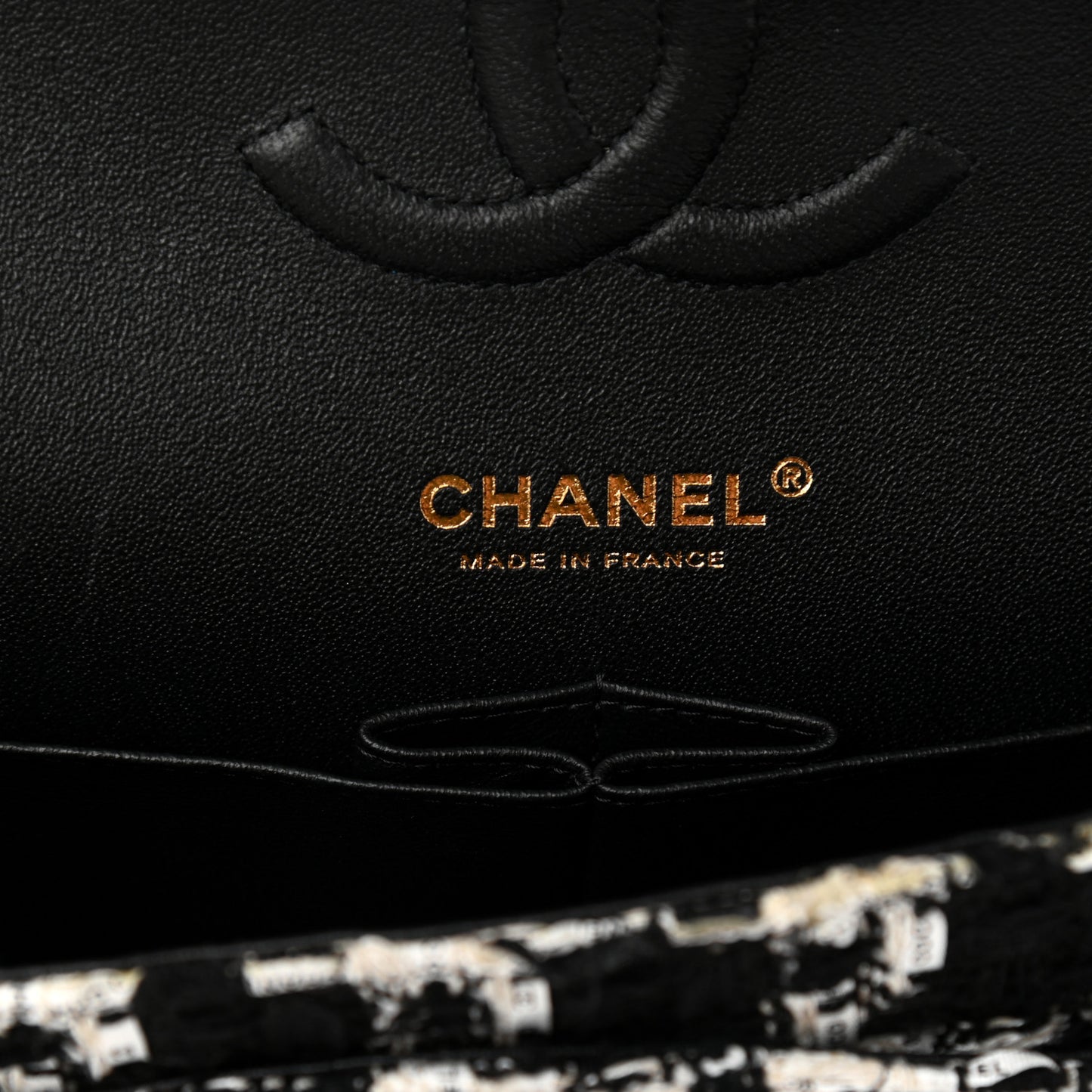 Tweed Quilted Medium Double Flap Black Ecru White