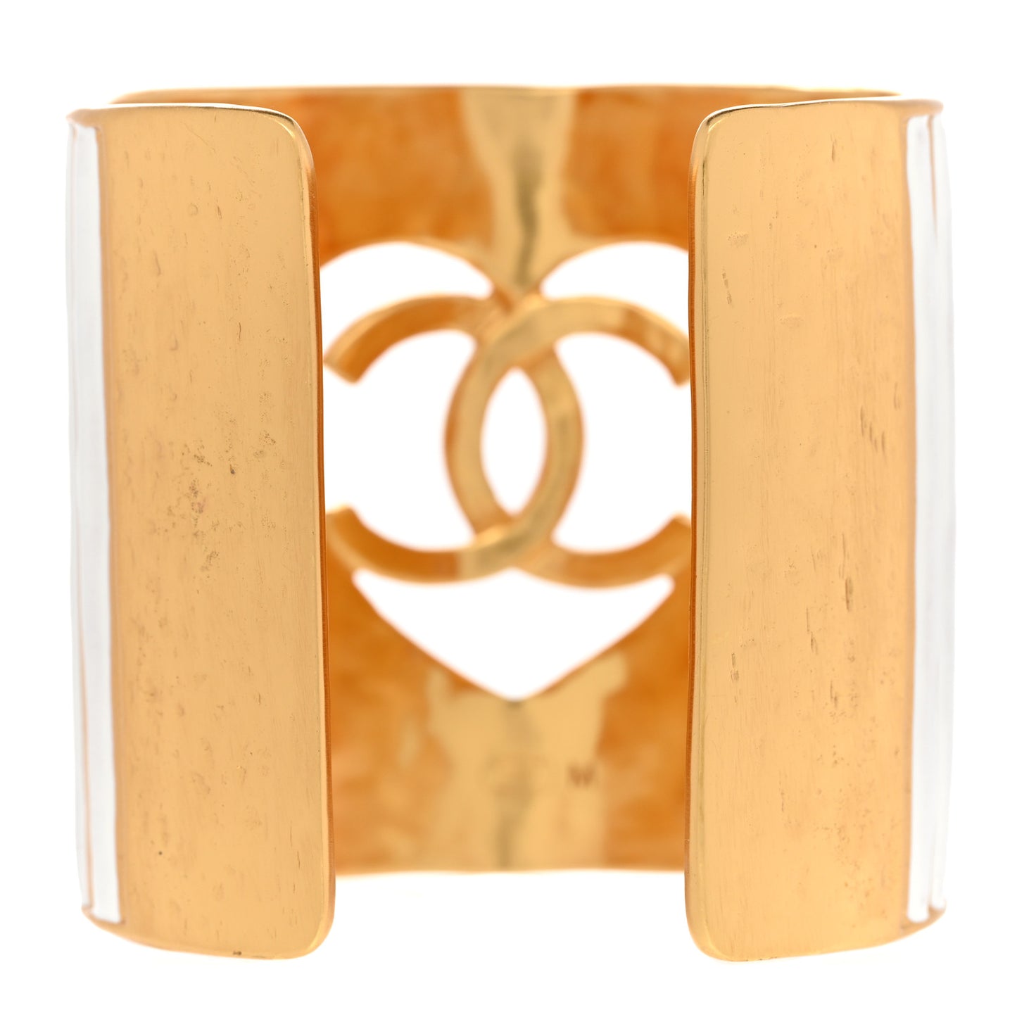 Crystal Heart CC Cuff Bracelet M Gold White