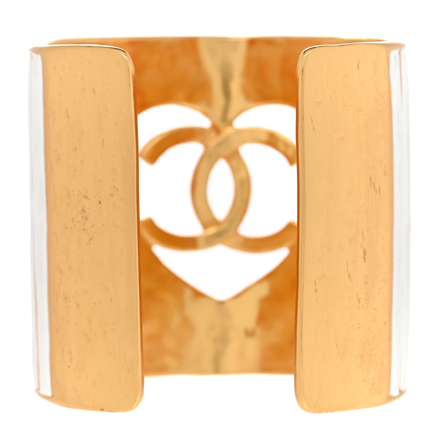 Chanel Crystal Heart CC Cuff Bracelet M Gold White 3 of 4