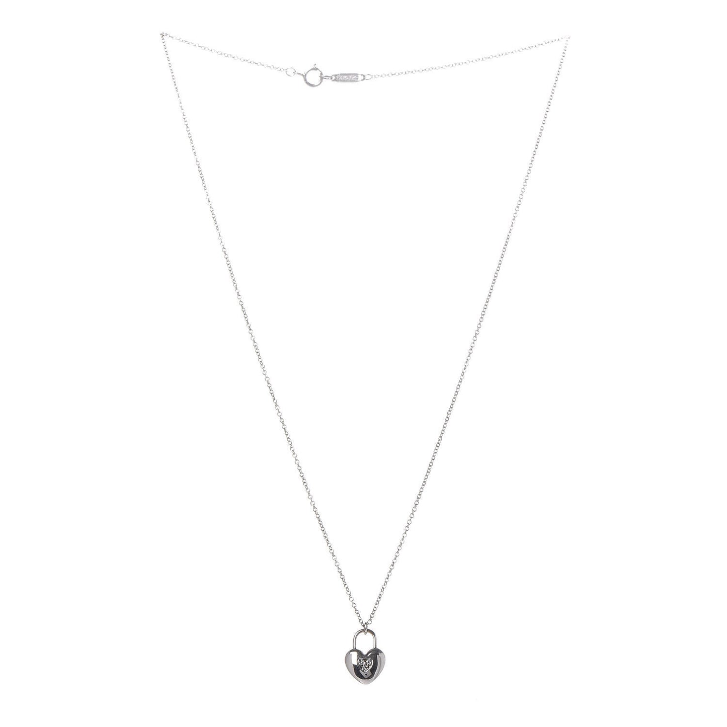 18K White Gold Diamond Mini Heart Lock Pendant Necklace
