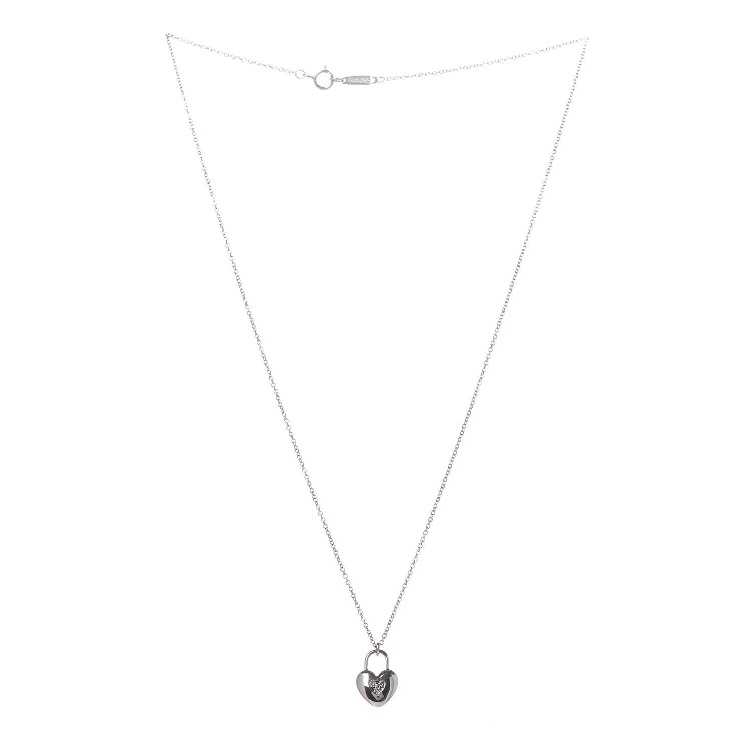 Tiffany 18K White Gold Diamond Mini Heart Lock Pendant Necklace 3 of 7