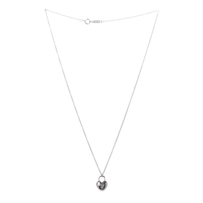 Tiffany 18K White Gold Diamond Mini Heart Lock Pendant Necklace 3 of 7