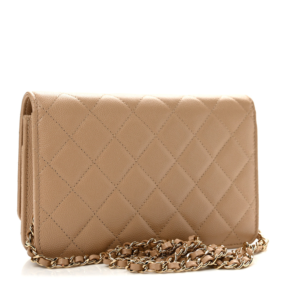 Caviar Quilted Crystal CC Wallet On Chain WOC Beige