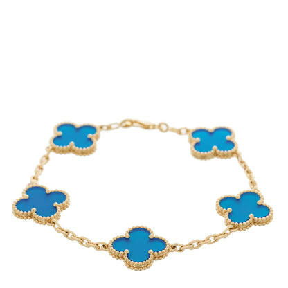 Van Cleef & Arpels 18K Yellow Gold Blue Agate 5 Motifs Vintage Alhambra Bracelet 1 of 5